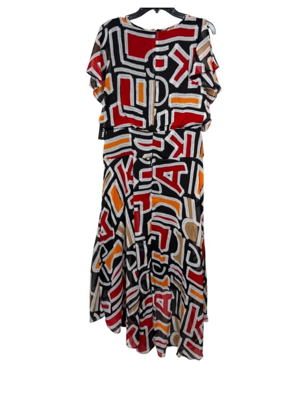 NWT Karl Lagerfeld Paris Abstract Geometric Chiffon Dress Maxi Midi, MSRP $158 - Picture 3 of 12